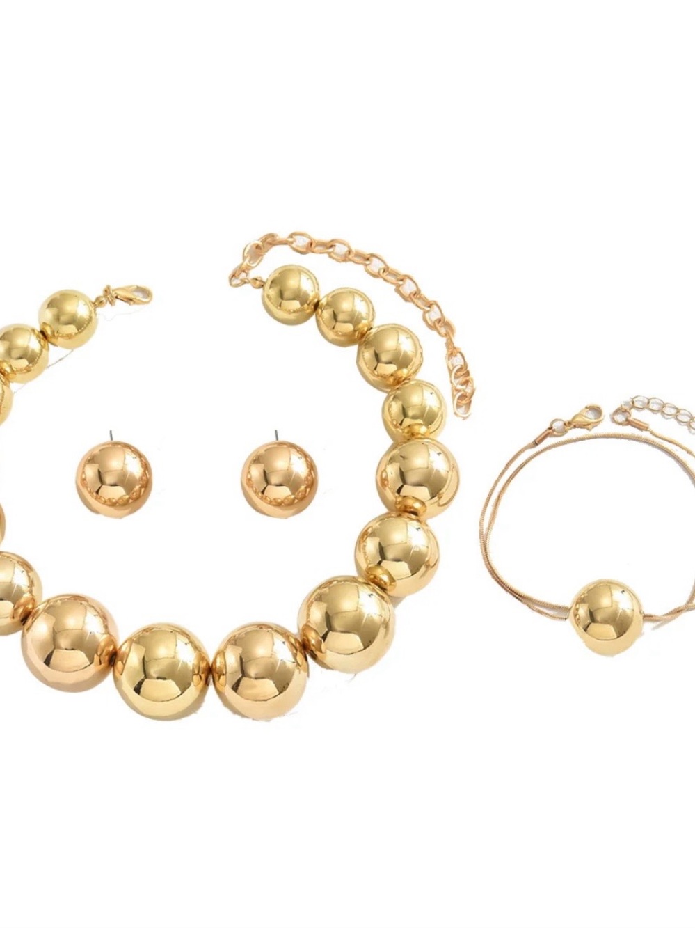 Gold Beaded Statement Necklace, Bracelet and Stud Earrings Set - NWOT - Picture 4 of 4